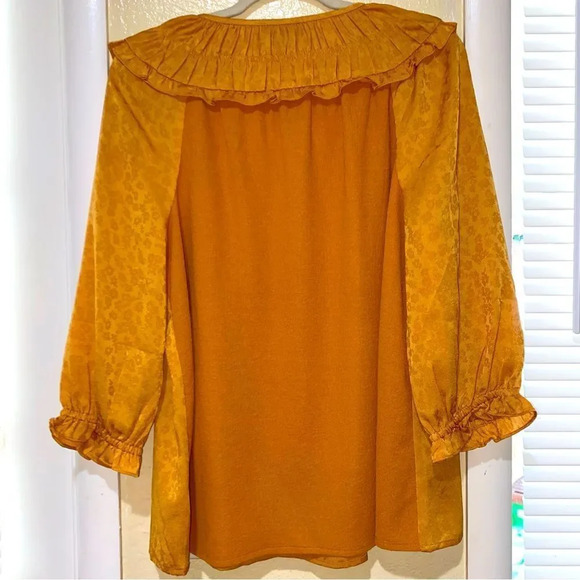 Anthropologie Current Air Floral Print Mustard Top - Picture 2 of 4